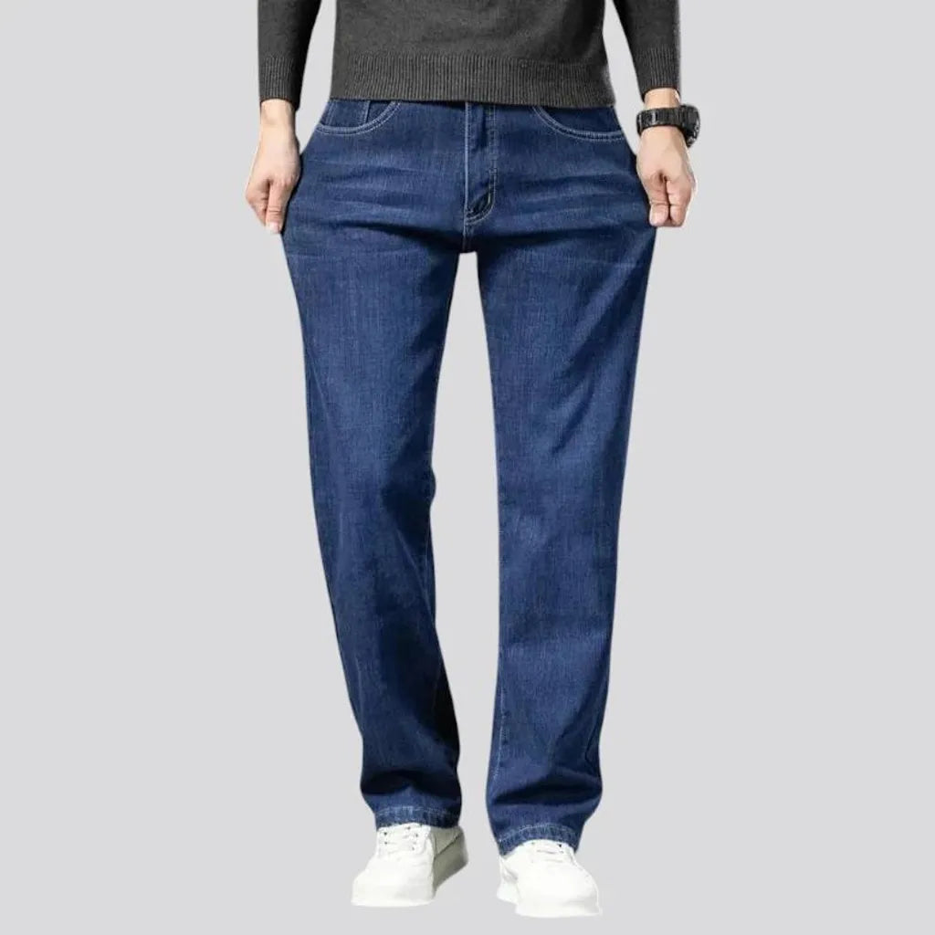 Sanded dark straight-cut men's jeans