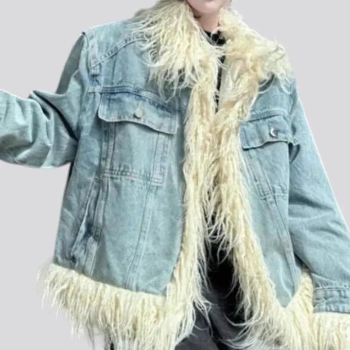 Furry faded wash fashion men's denim jacket