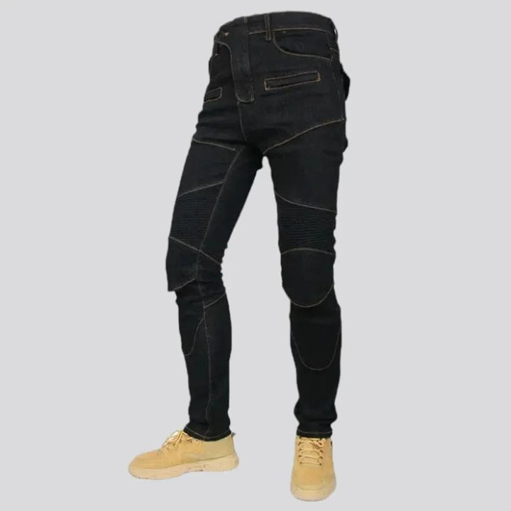 Stonewashed back men's riding jeans