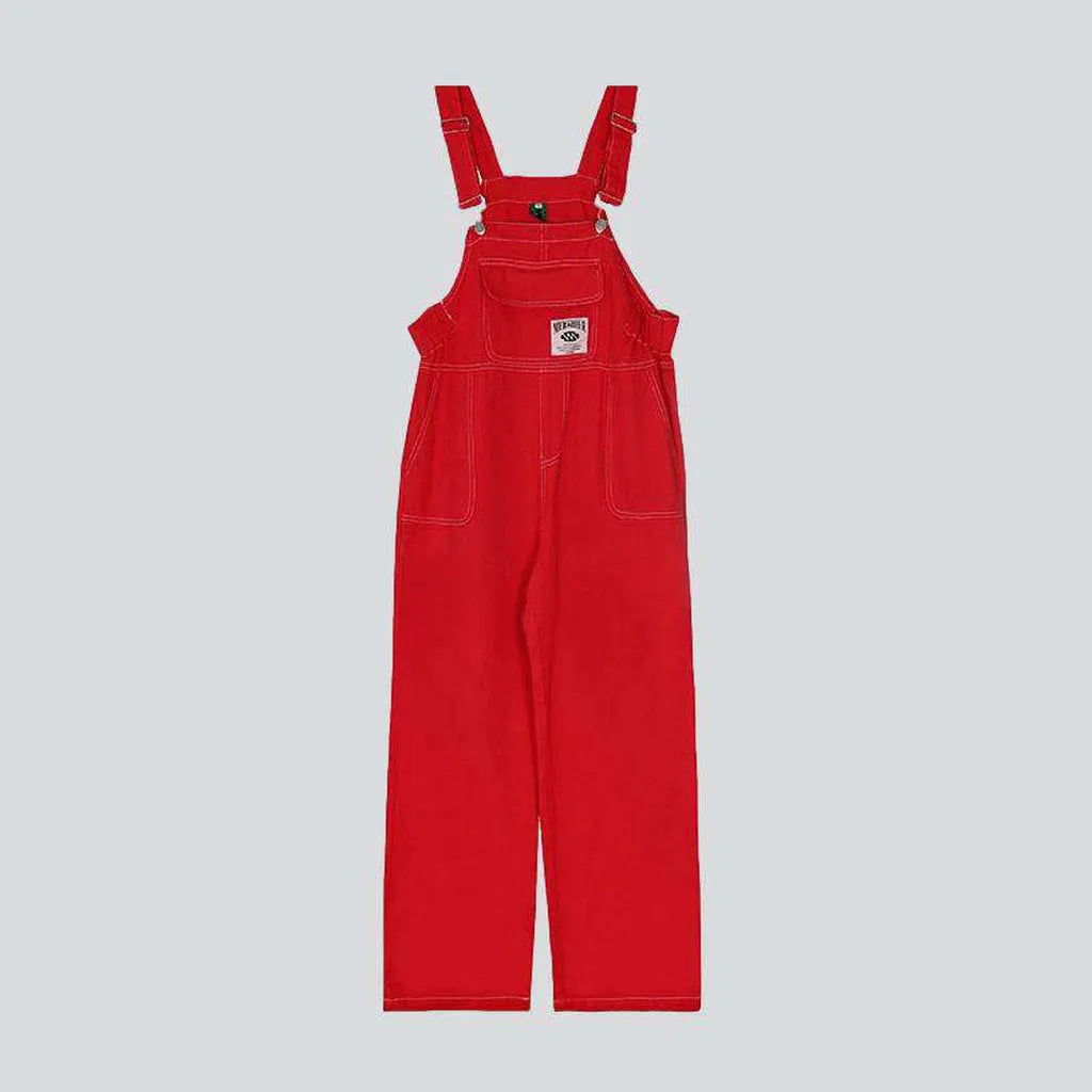 Red baggy women's denim dungaree