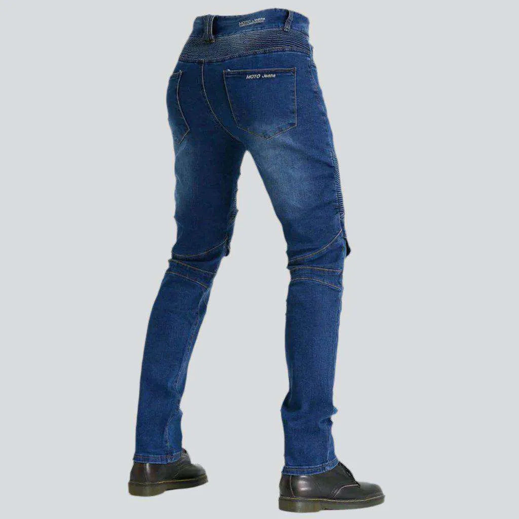 Elastic blue men's biker jeans