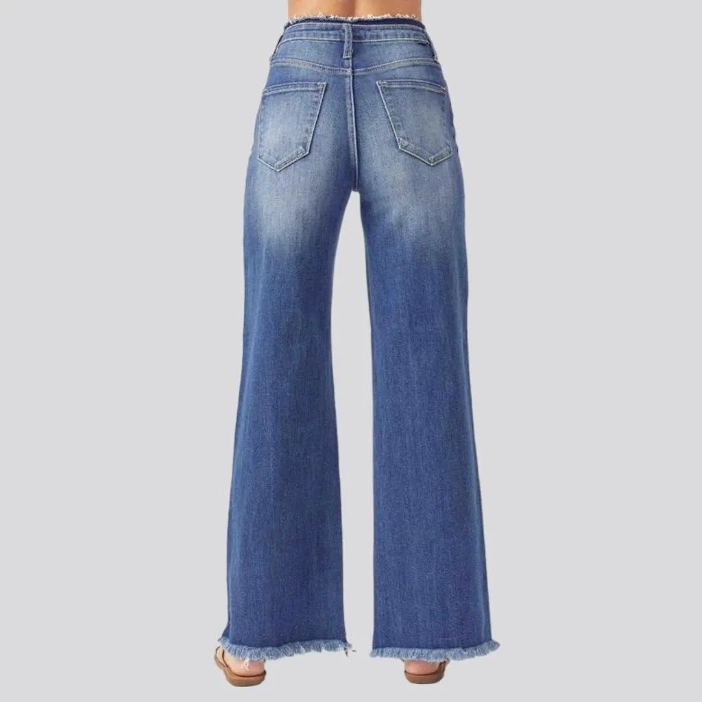 Raw-hem whiskered jeans
 for women