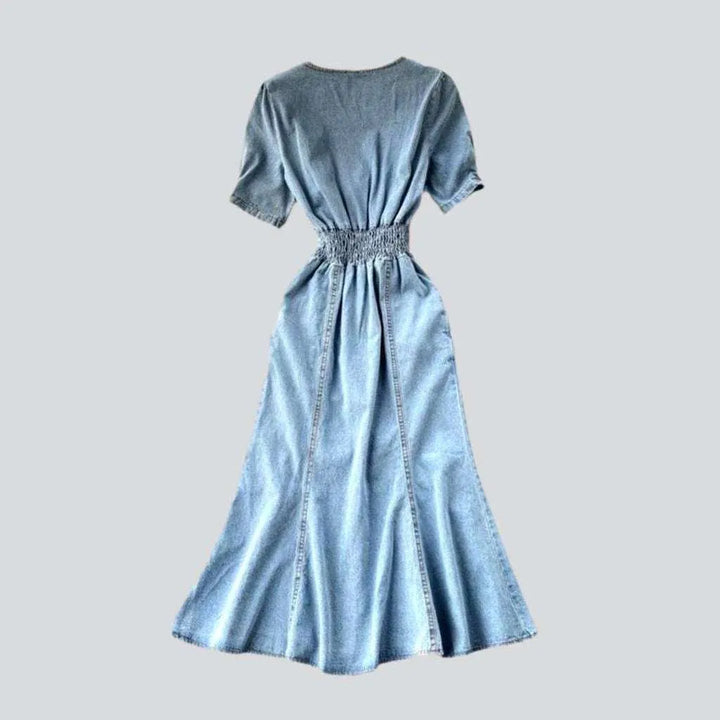 V-neck elegant women's denim dress