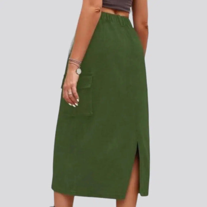 Long back-slit jean skirt
 for ladies