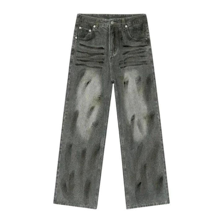 Baggy Fit Whiskered Street Jeans for Men - Grey