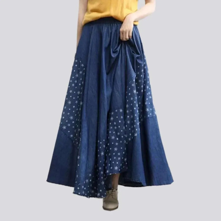 Ornament print painted jean skirt