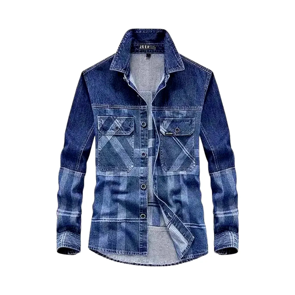 Retro Look Street Style Men's Jeans Shirt - Blue