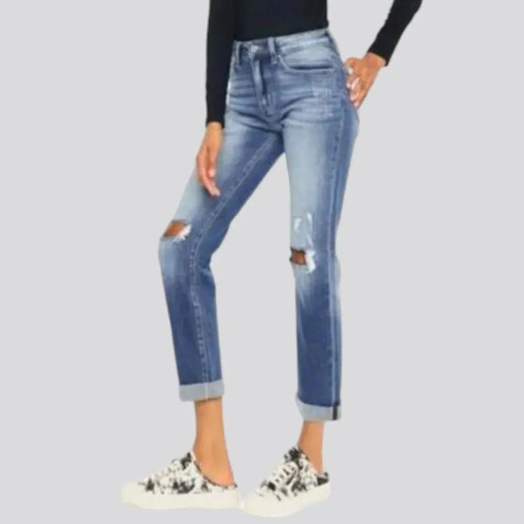 Mid-waist rolled-hem jeans for ladies