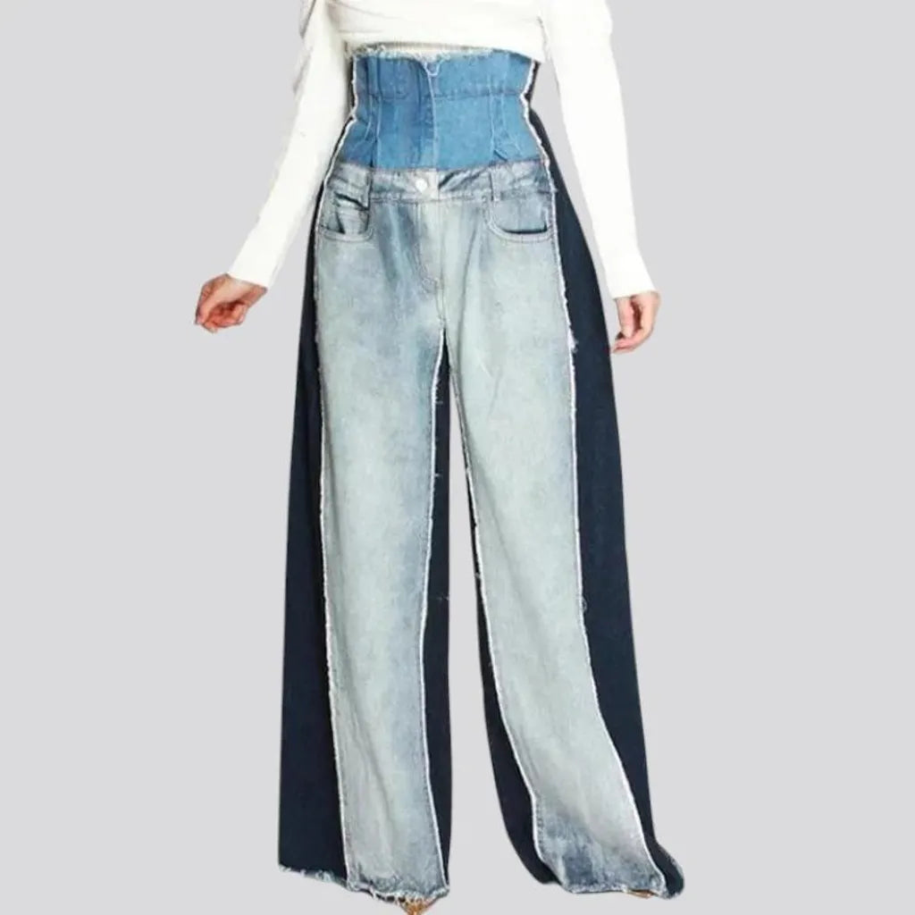 Frayed hem two-toned jeans for women