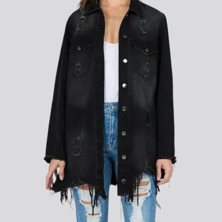 Chic frayed hem women's denim shirt