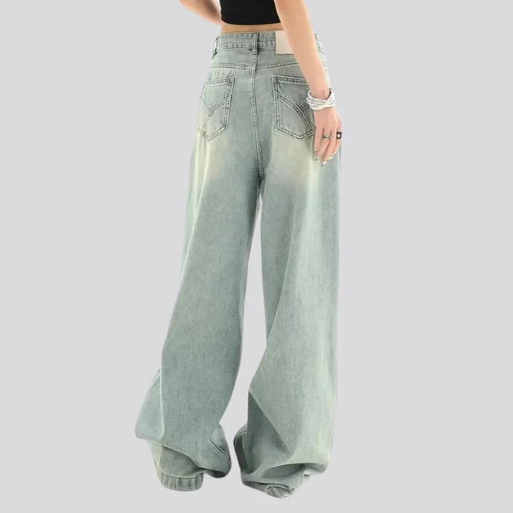 Mid-waist baggy jeans
 for ladies