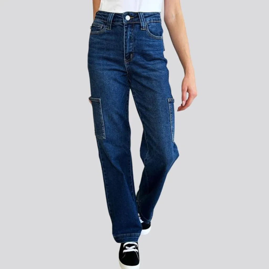 Side-leg-pockets straight jeans for women