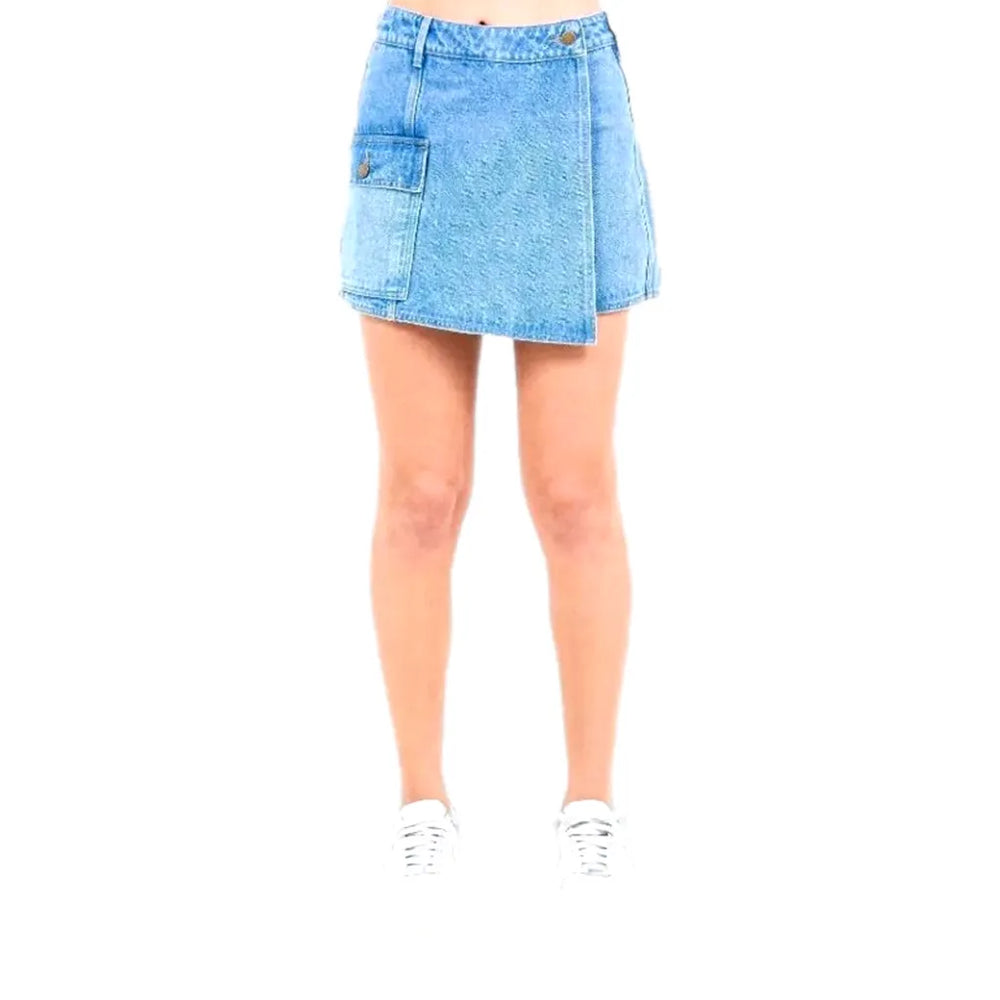 Trendy Mid Rise Denim Jeans Skort - Light Blue