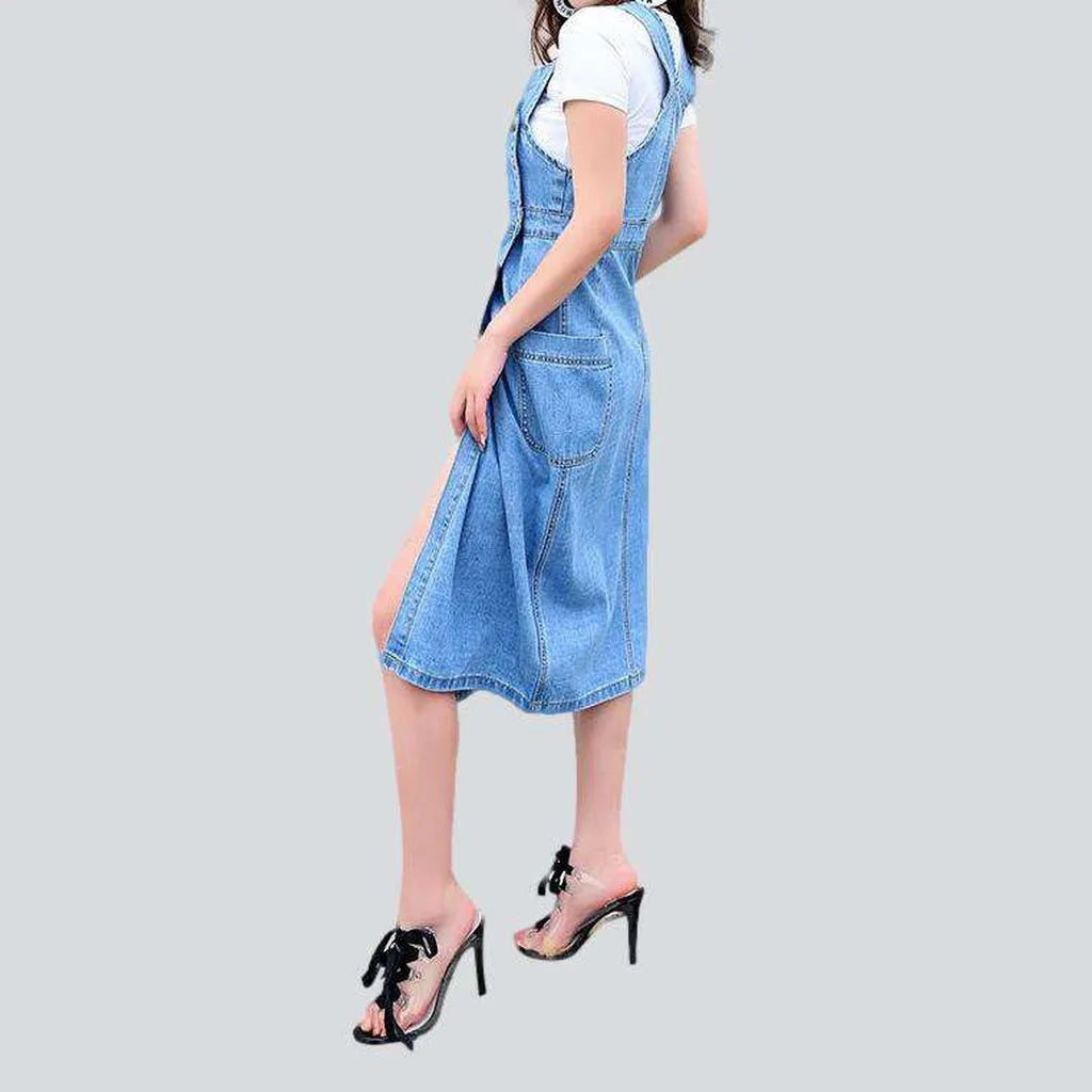 Light wash slit denim dress