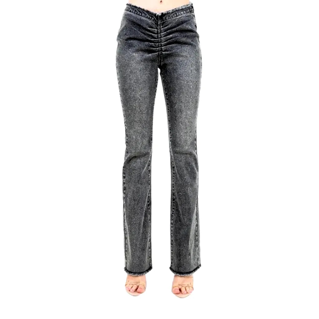 Vintage Fashionable Sanded Women's Jeans - Grey