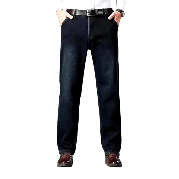 Abraded Casual Insulated Men's Jeans - Dark Blue