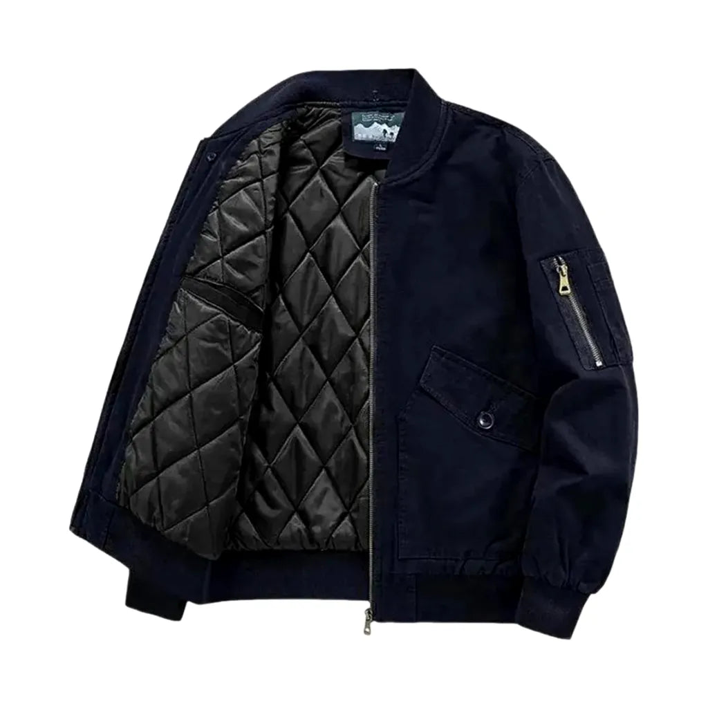 Casual Fit and Color Men's Jean Bomber Jacket - Dark Blue