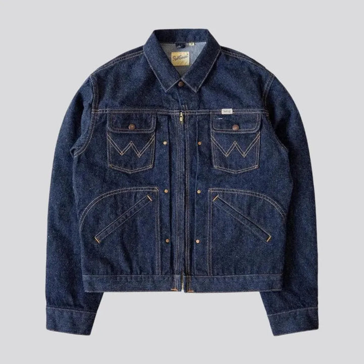 Casual regular dark men's denim jacket