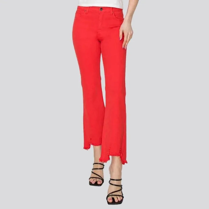 Mid-waist red jeans
 for women