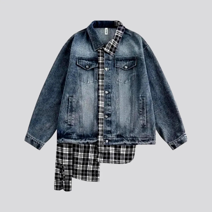 Faded Mixed Plaid Boho Jean Jacket for Men | Jeans4you.shop