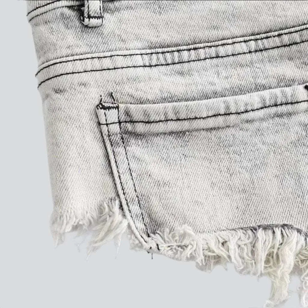 Grey low-rise denim shorts