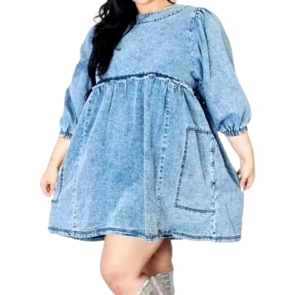 Fashion Half-sleeve Jeans Dress - Light Blue