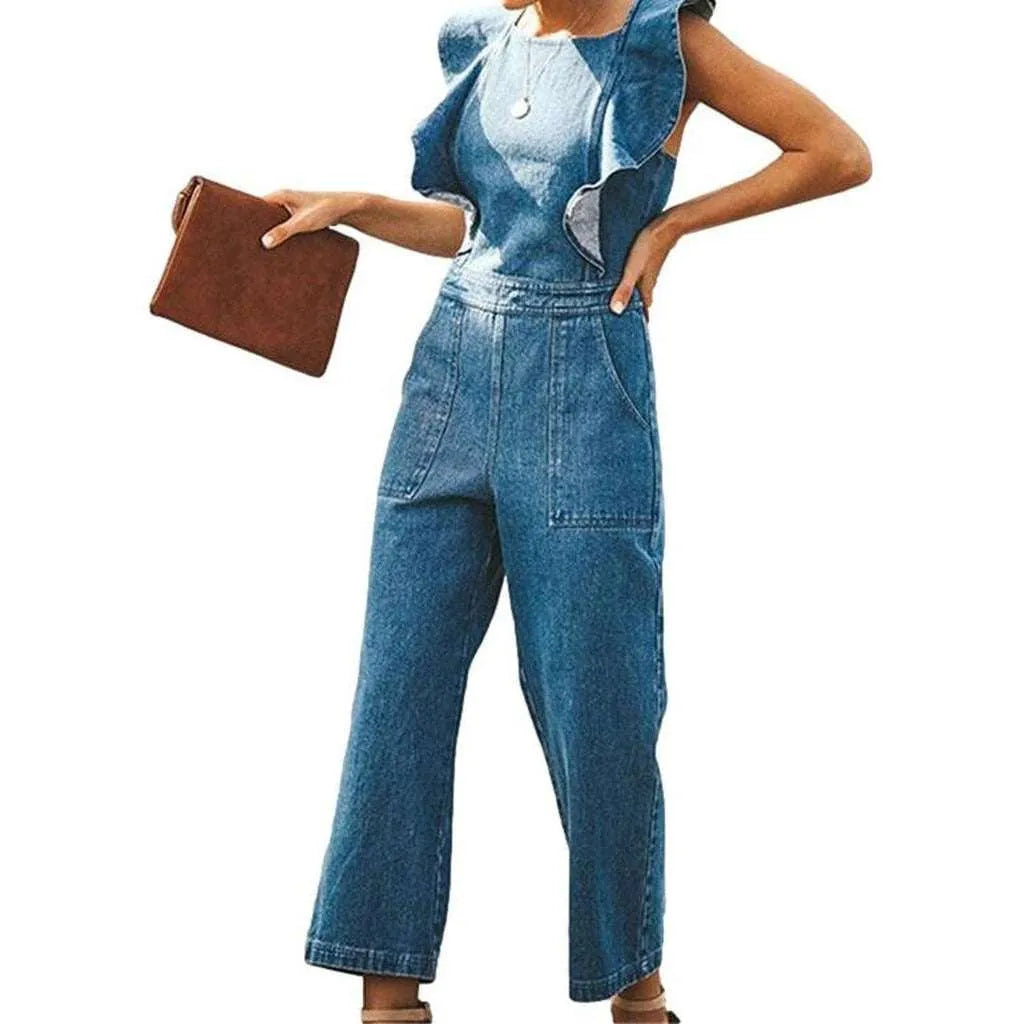 Fashion Women's Denim Jumpsuit - Light Blue