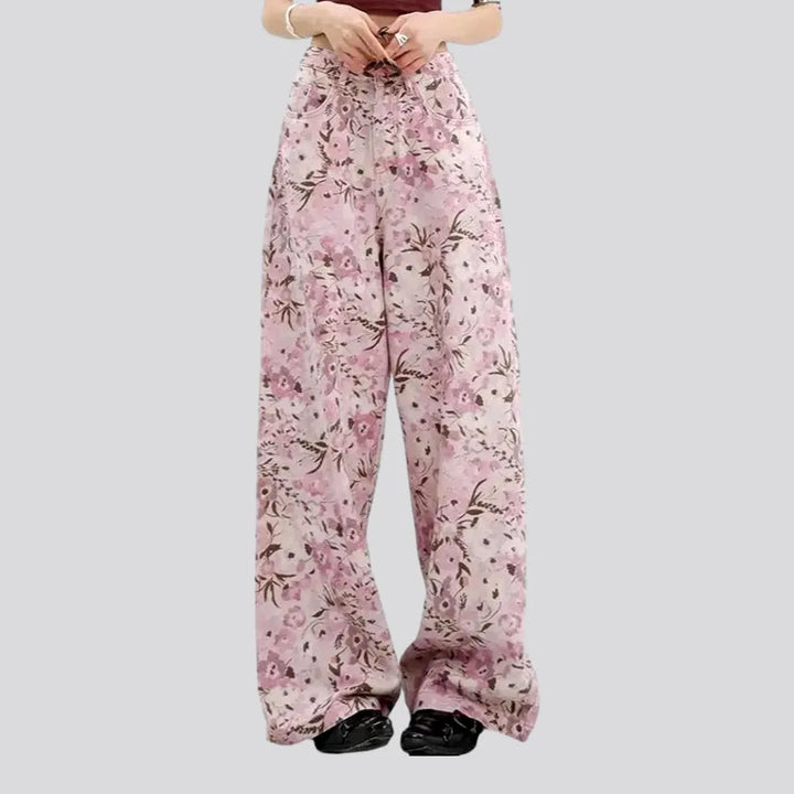 Fashionable Painted Floral Baggy Denim for Women | Jeans4you.shop