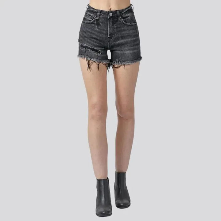 High-waist frayed-hem jeans shorts for women