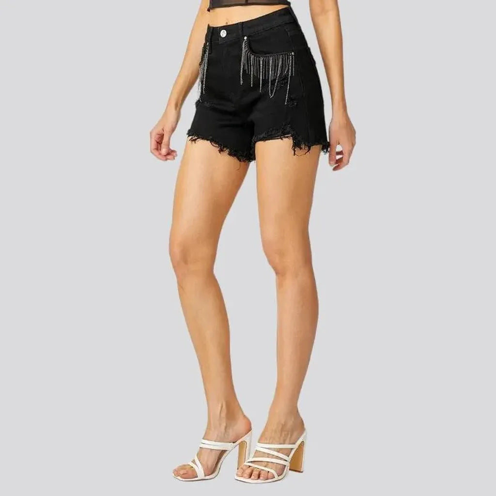 Black high-waist jean shorts for ladies