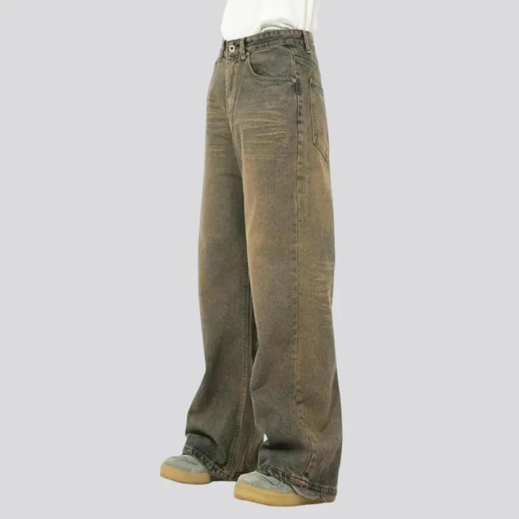 Retro faded wide fit jeans for men