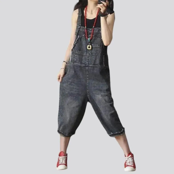 Whiskered sanded jeans jumpsuit