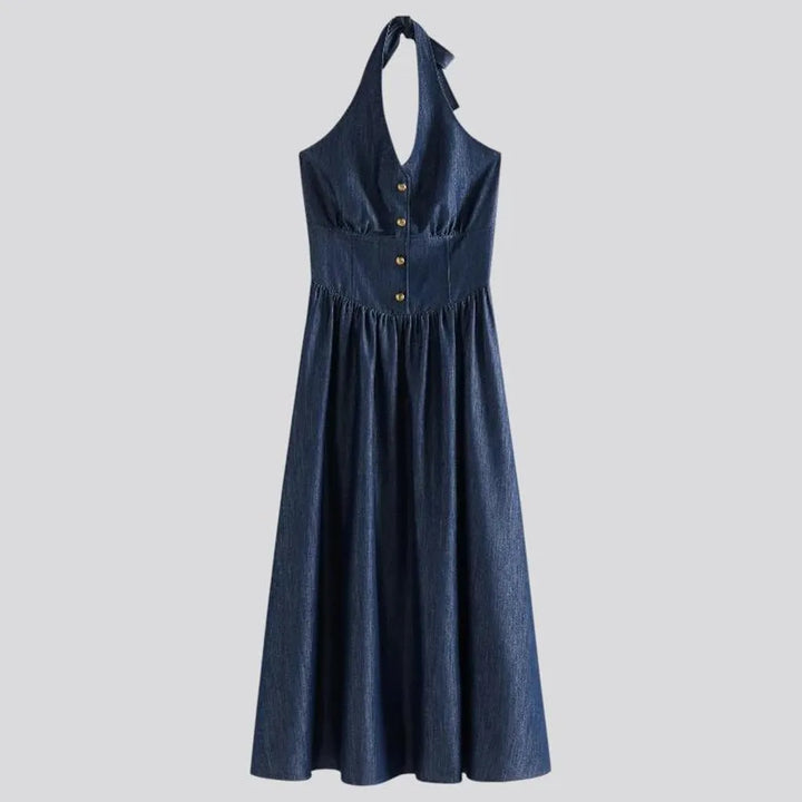 Flared maxi casual denim dress