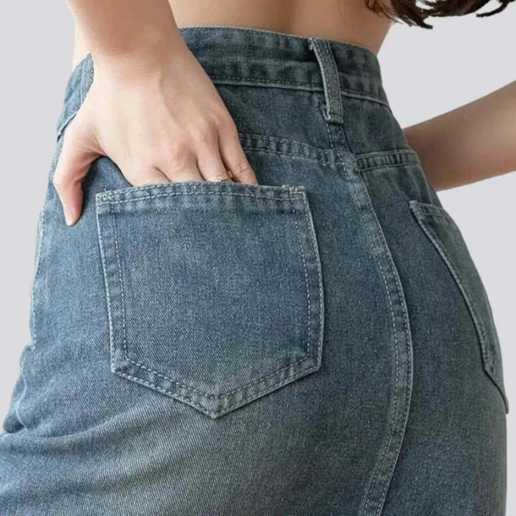 Long sanded women's jeans skirt