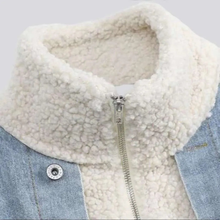 Light-wash sherpa jean jacket
 for women