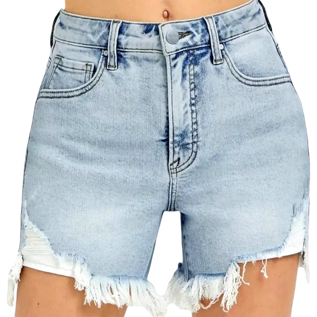 High Rise Stretchable Jeans Shorts for Ladies - Light Blue