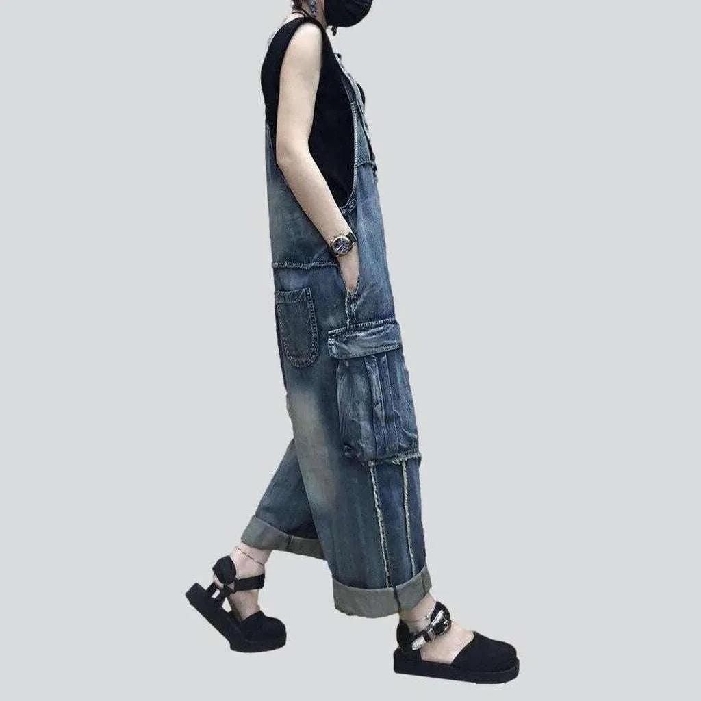 Women's patchwork jean dungaree