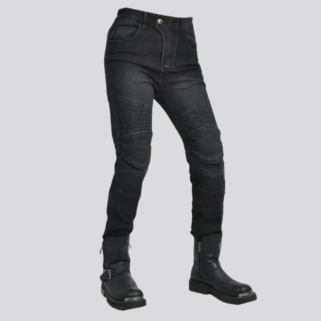 Pebble-washed high waist moto jeans for women