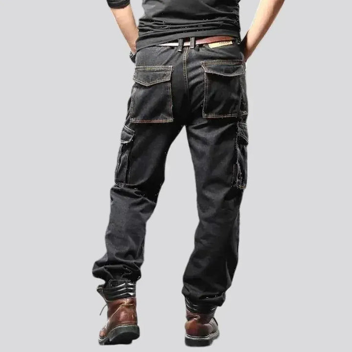 Faded wash biker style moto jeans for men