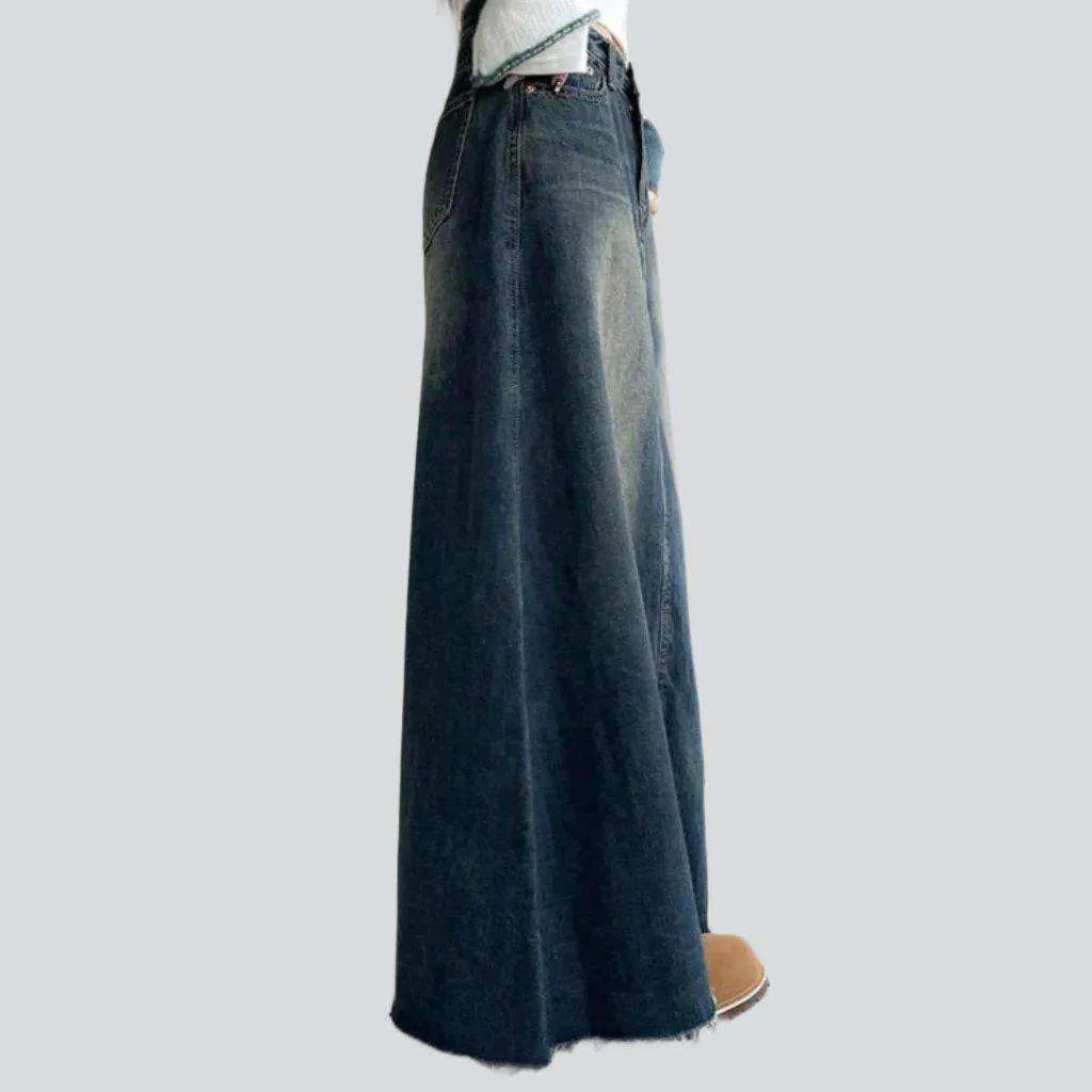 Sanded floor-length denim skirt