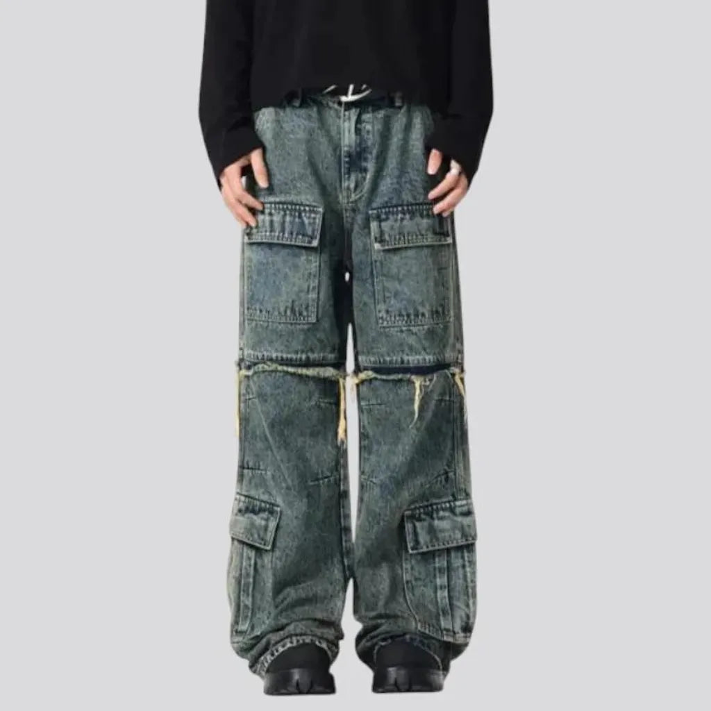 Sanded boho baggy men's jeans