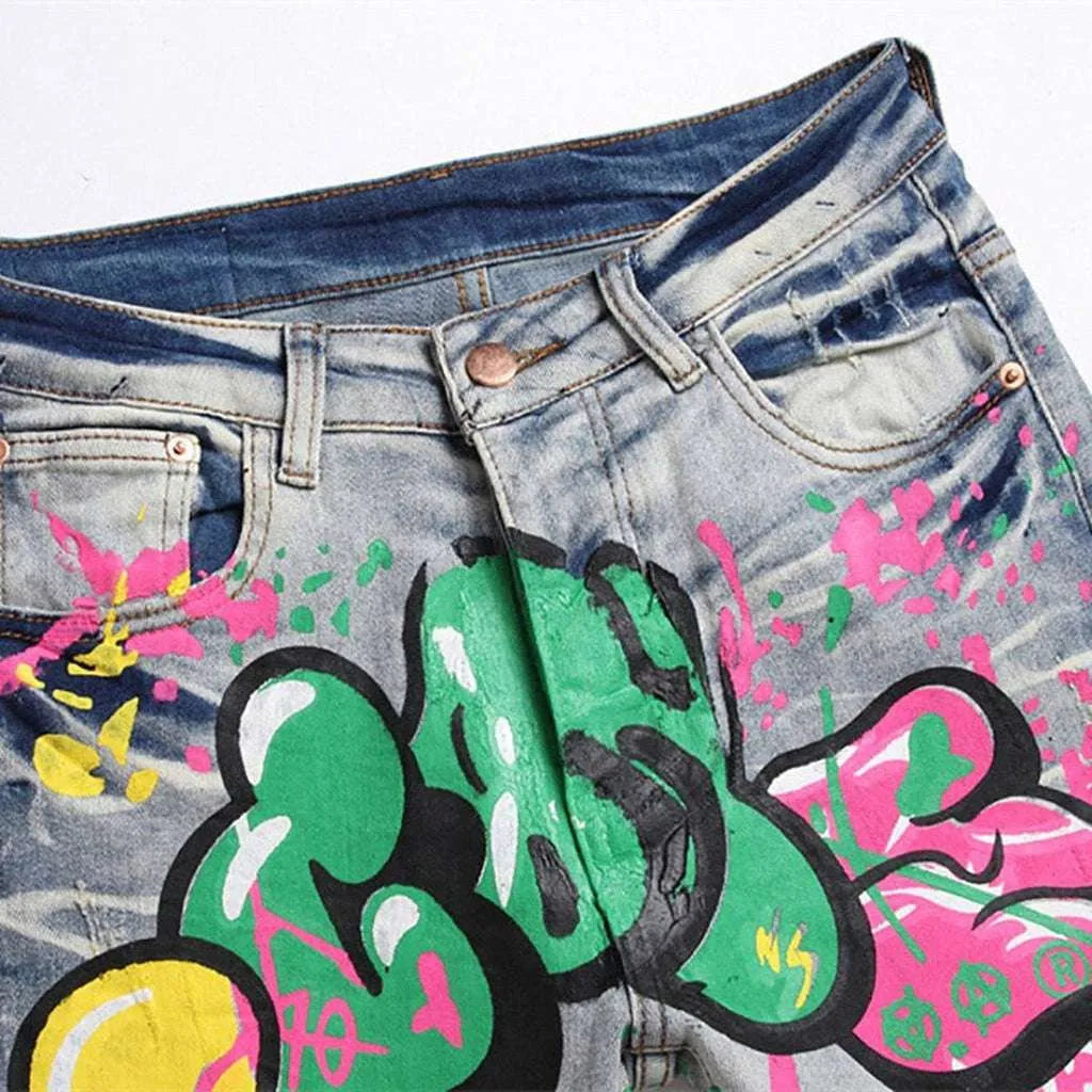 Graffiti print men's jeans