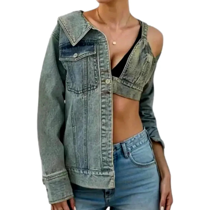 Fashion Cutout Regular Fit Women's Jean Jacket - Light Blue