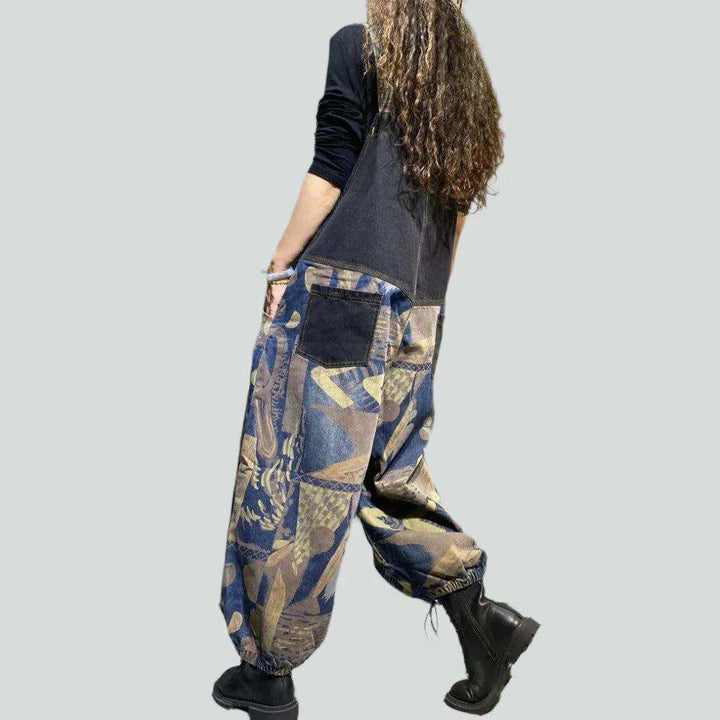 Urban print dark denim jumpsuit