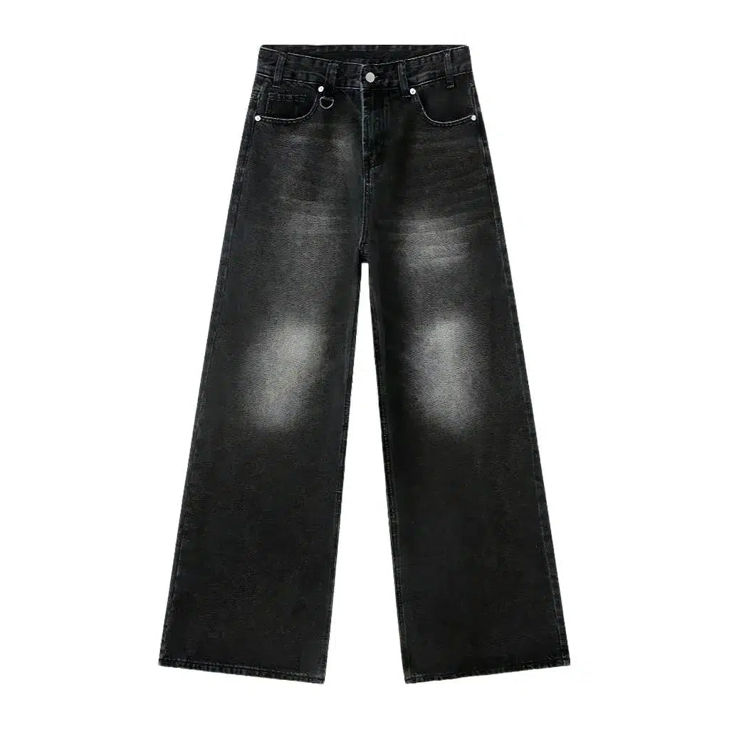 Floor-length men's sanded jeans