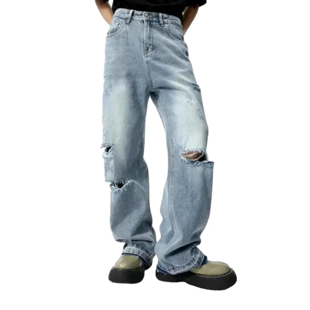 Floor-length raw-hem jeans
 for men