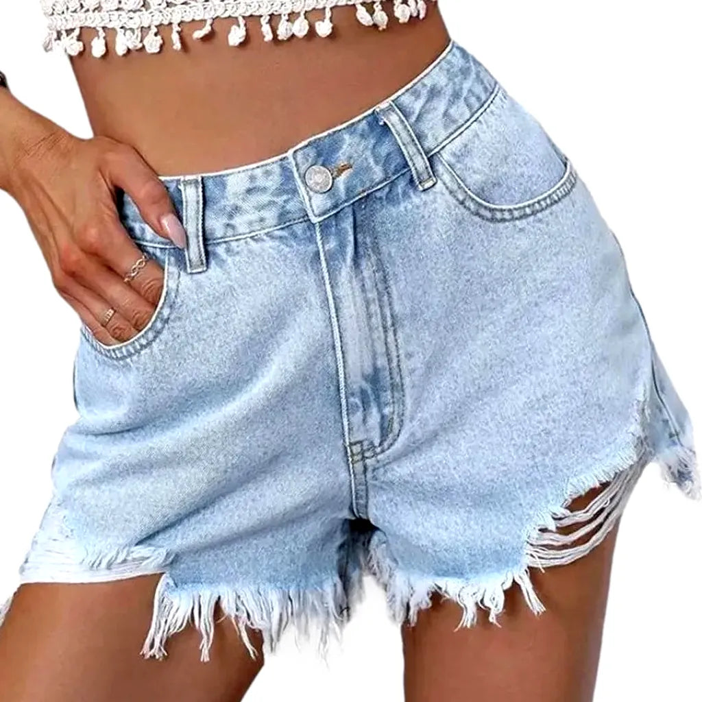 Frayed-hem distressed jeans shorts
 for ladies