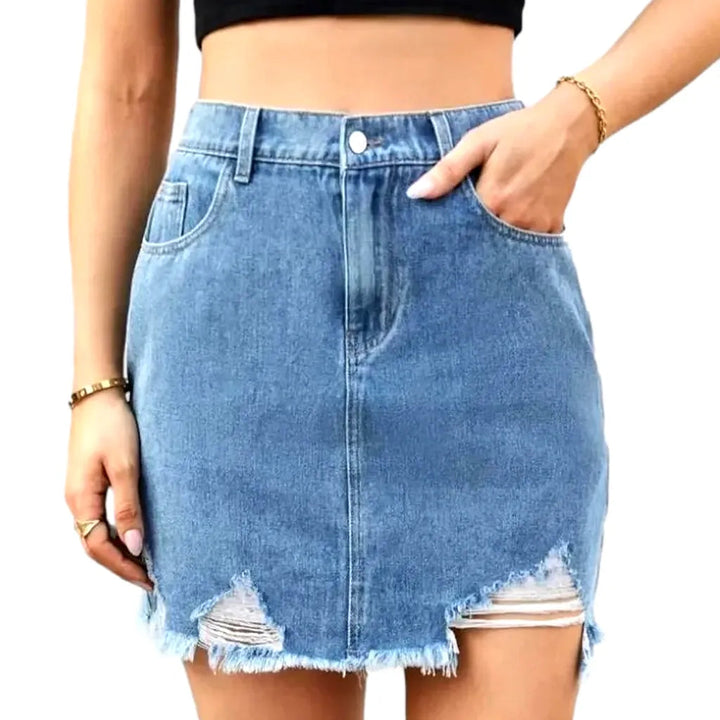 Frayed-hem grunge jeans skirt