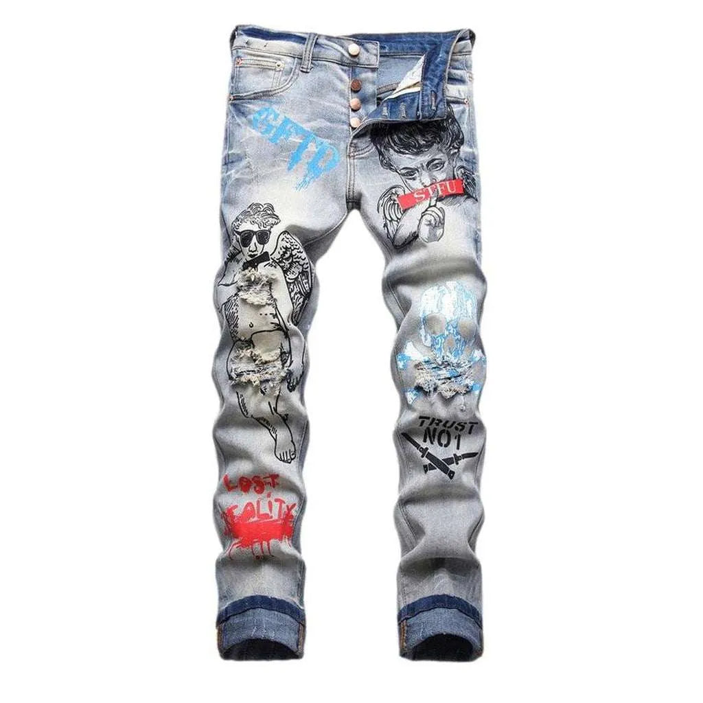 Graffiti-painted men's jeans