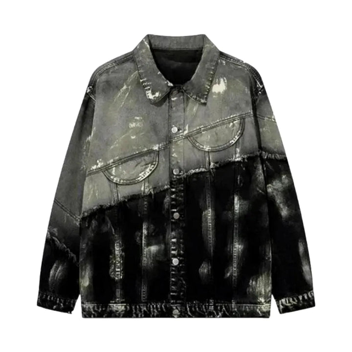 Grey distressed men's denim jacket